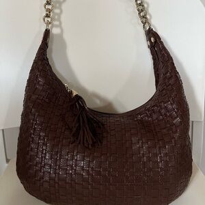 Chocolate brown woven leather bag Elliot Lucca